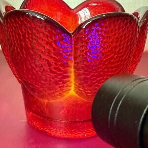 Viking Glass Tulip Votive Orange‑Red • Cadmium Glow • Heavy Art Glass 3.9” × 3”